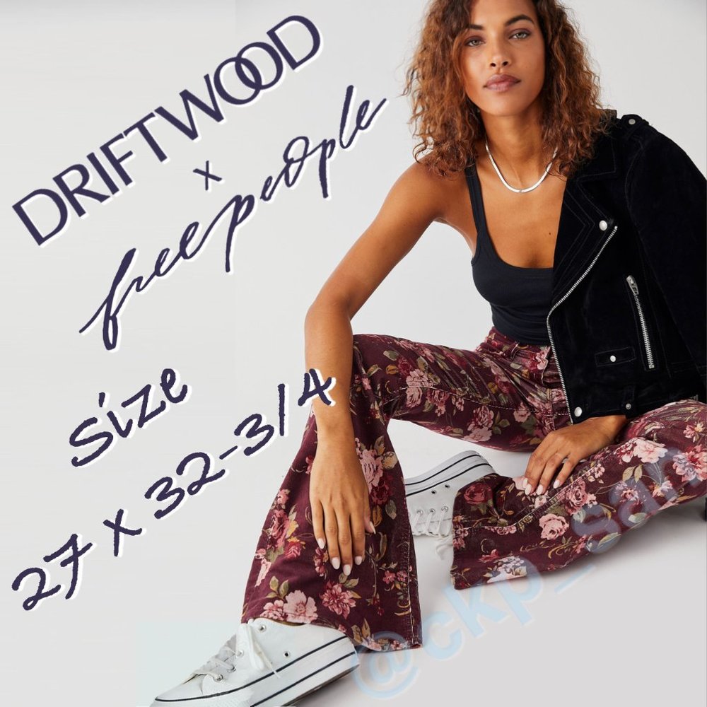 Free People x Driftwood Farrah Printed Cord Flare Jeans Sz 27